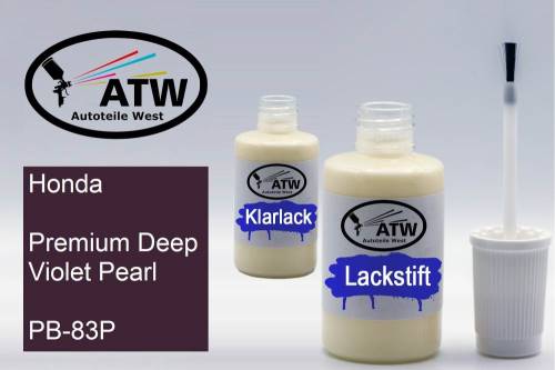 Honda, Premium Deep Violet Pearl, PB-83P: 20ml Lackstift + 20ml Klarlack - Set, von ATW Autoteile West.